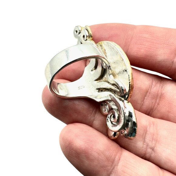 Sterling Silver Opal Gemstone Goddess Statement Ring Size 9 - Picture 4 of 4